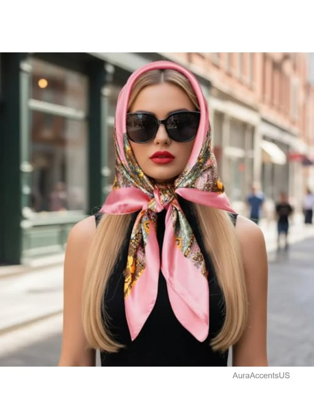 4 Pcs Large Square Satin Head Scarf Bandana for Women - Multi-functional Hair